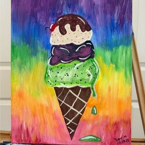 Colorful Ice Cream Cone Canvas Art 11 x 14